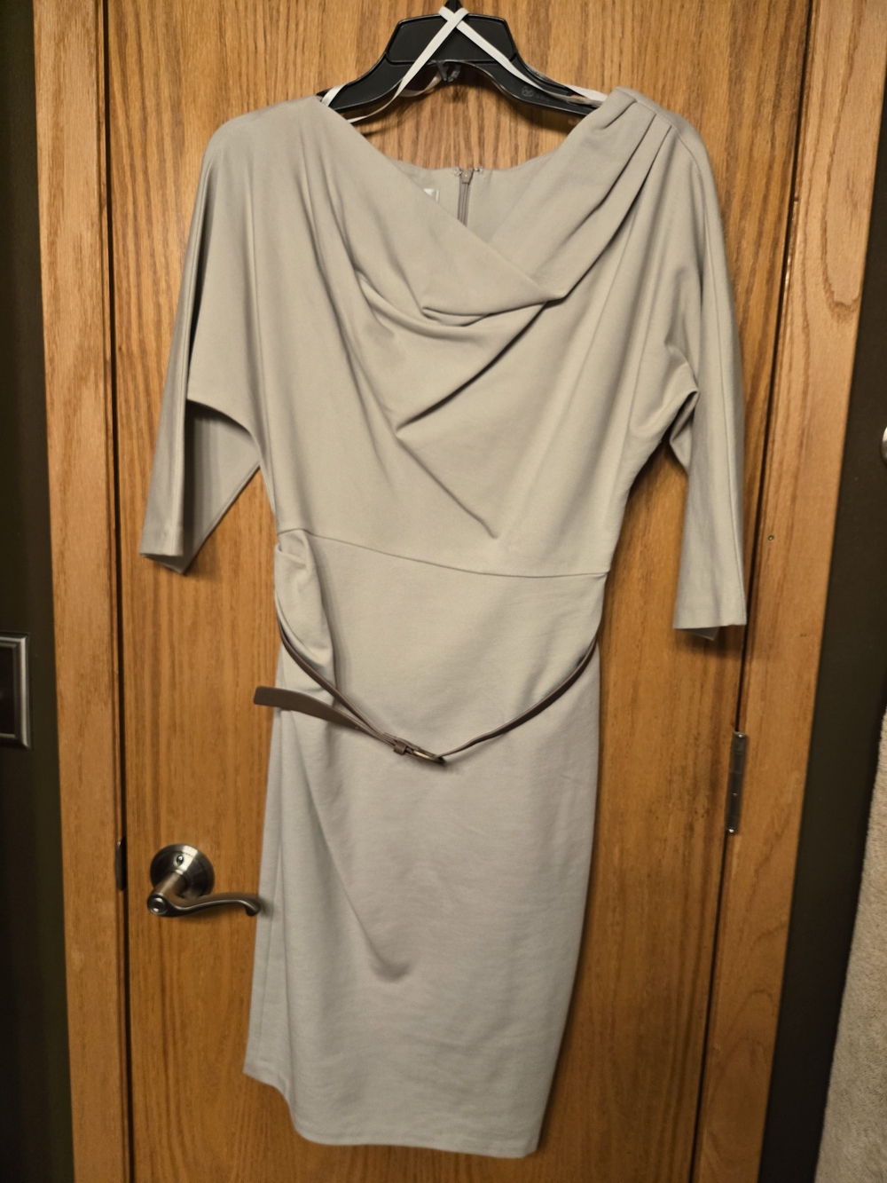Suzi Chin for Maggy Boutique Light Gray Cowl Neck Sheath Dress